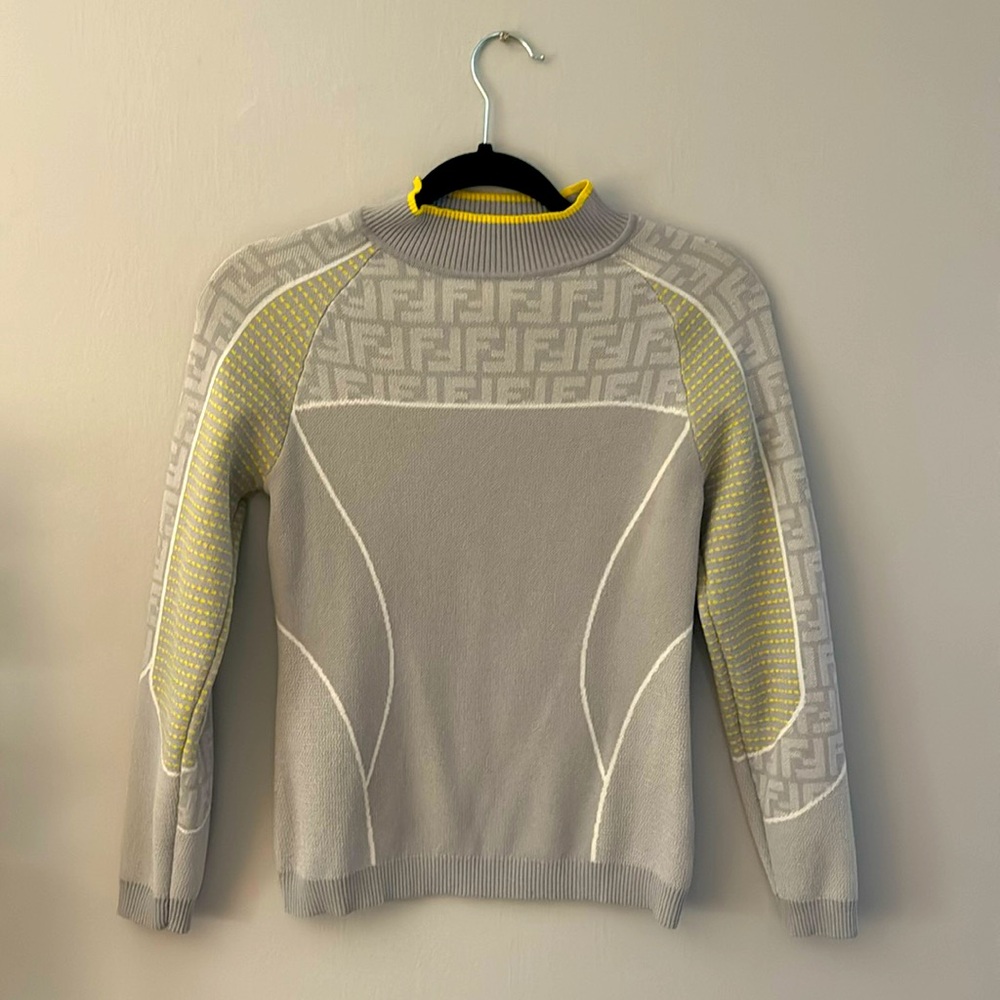Fendi Monogram Knit Sweater - Gray/Yellow Trim